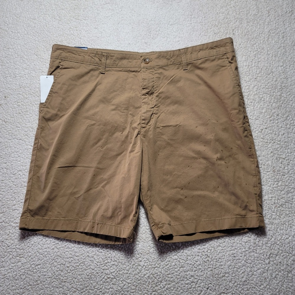 IZOD Saltwater Dockside Shorts Mens 42 Cognac Brown Stretch Chino 9.5 Inseam NEW